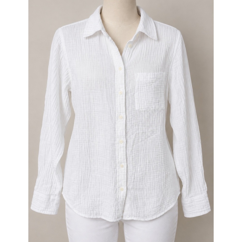 J.Crew White Double Gauze Cotton Button Down Shirt Pocket Top Womens Medium